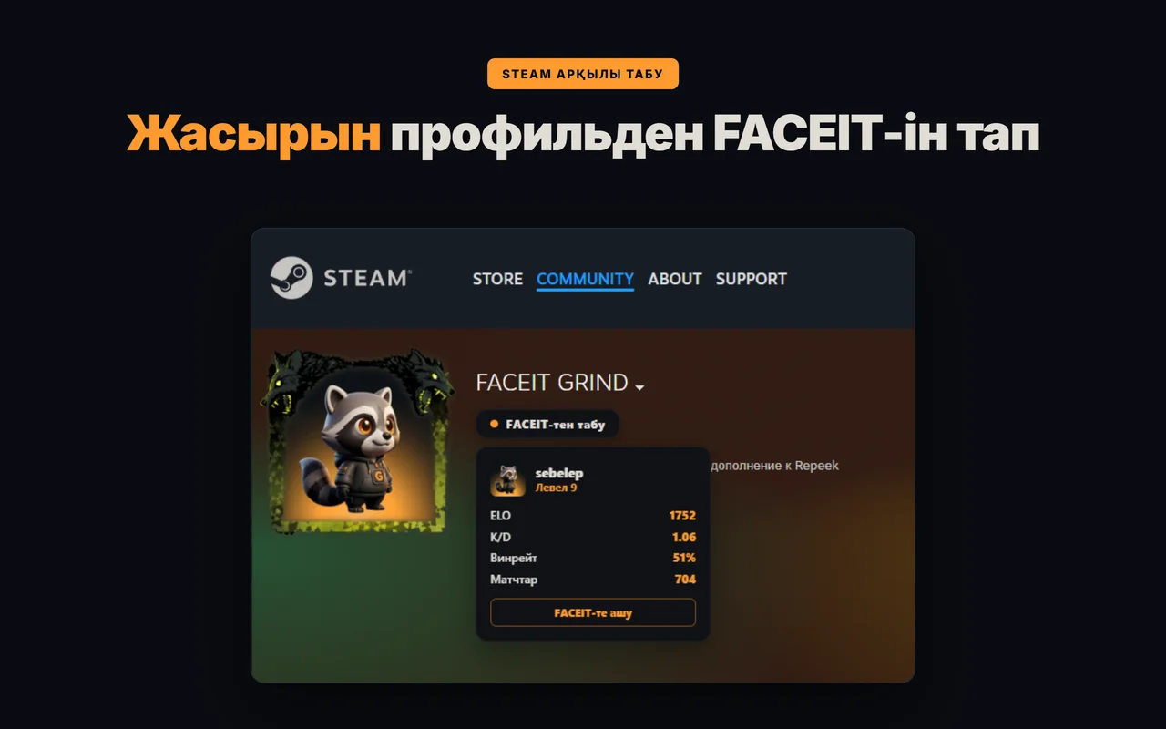 GRIND ойыншының FACEIT аккаунтын оның Steam профилі арқылы табады — профиль жабық болса да жұмыс істейді